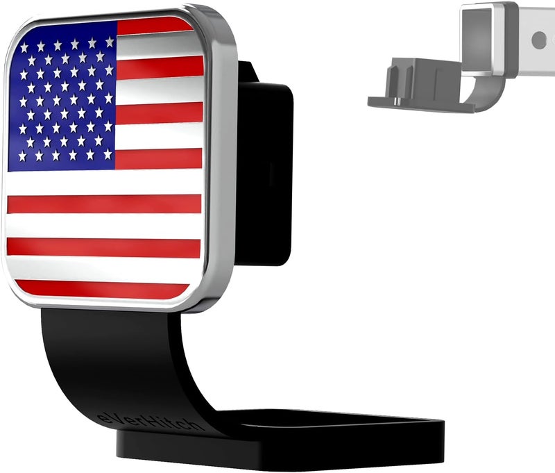 eVerHITCH American Flag Universal Trailer Hitch Cover Tube Plug Insert, Fits 2" Receivers (Red, Blue & Chrome) - Image 1